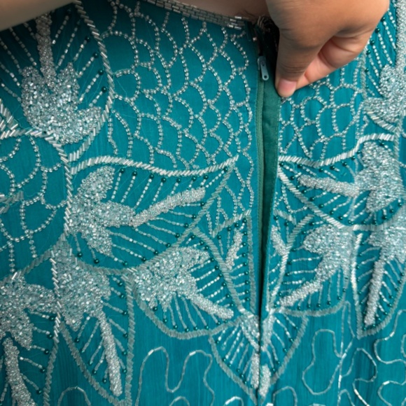 Vintage Beaded Turquoise Dress with Slit - Picture 10 of 13